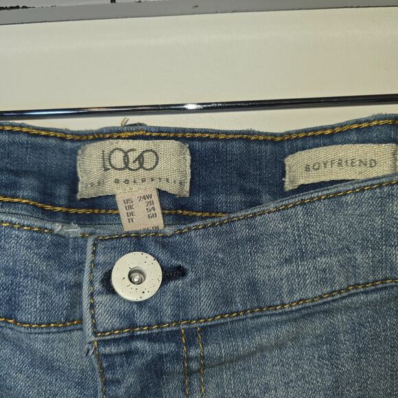 LOGO BY LORI GOLDSTEIN WOMEN'S LIGHT WASH SHADOW PATCH BOYFRIEND JEANS Size 24 W - Picture 8 of 9